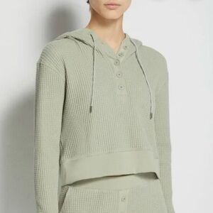 Jonathan Simkhai Standard Everly Waffle Knit Hoodie M Willow Green Henley Lounge